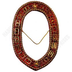 Blue Lodge Chain Collar - Gold Plated with Rhinestones on Red Velvet