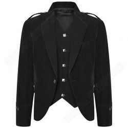 Mens Black  Velvet Scottish Highland Argyle kilt Jacket & Vest