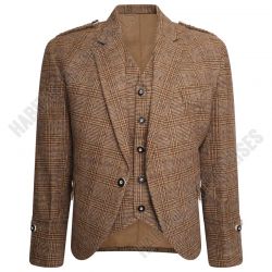 Brown Check Tweed Crail Highland Kilt Jacket and Waistcoat