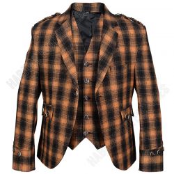 Check Black Orange Tweed Argyll Jacket And Vest