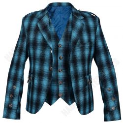 Check Blue And Black Pure Wool Argyll Jacket With Waistcoat