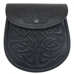 Celtic Embossed Black Leather Sporran