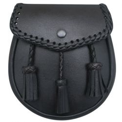 Day Sporran, Braided Leather FLap with 2 Leather Tassels