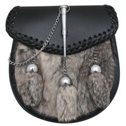Highlan Kilt Braided Leather Fur Sporran