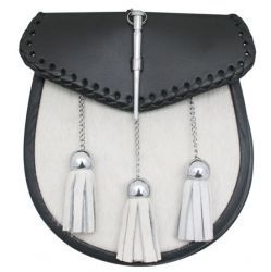 Braided Leather FLap Sporran with 2 Leather Tassels