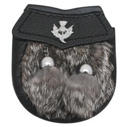 Semi Dress Sporran, Grey Fur, Thistle Emblem