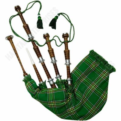 Highland Bagpipe Irish Tartan Natural Finish