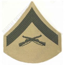 USMC Lance Corporal E-3 Green on Khaki Embroidered Chevrons