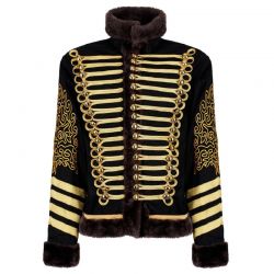 Mens Black Gold Hussar Parade Uniform With Faux Fur