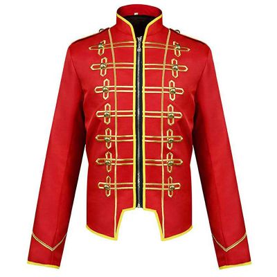 Men Steampunk Military Drummer Vintage Embroidery Parade Hussar Jackets