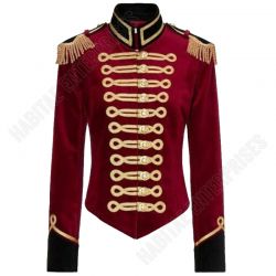 Ladies Burgundy Velvet Military Hussar Jacket With Golden Embroidery