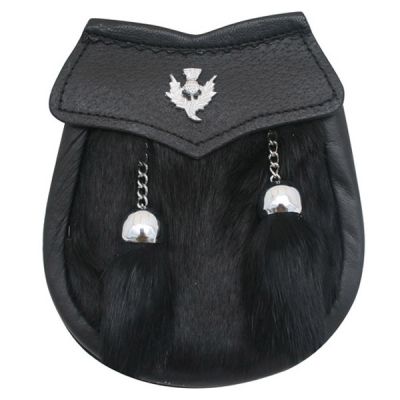 Kids Black Fur Sporran 2 Tassels