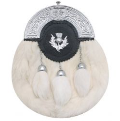 Chrome Plain Celtic Thistle Targe White Fur Sporran