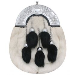 Chrome Plain Celtic Thistle Targe Fur Sporran with 5 Tassels