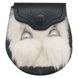 Kids White Fur On Black Leather Sporran 2 Tassels