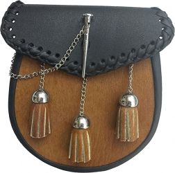 3 Tassels Brown Cowhide Fur, Leather Scottish Sporran