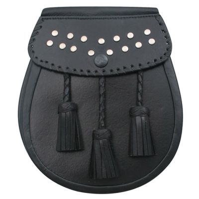 Black Leather Studds 3 Tassels Sporran