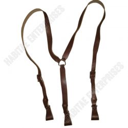 Military Officer Y-Shape Shoulder Genuine Leather Brown Strap